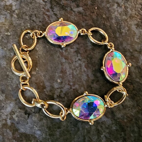 Etsy Iridescent Crystal Beaded Gold Tone Bracelet - Picture 8 of 14